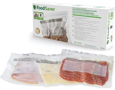 20 bolsas de vacío tipo zip o cremallera FoodSaver con válvula de vacío de tamaño pequeño (3,8l)